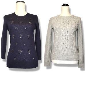 J. Crew Bundle of 2 Wool Blend Sweaters Size XS‎ Blue Gray